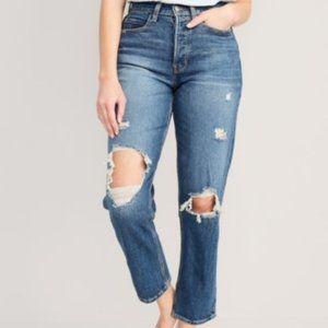 Old Navy - Curvy Extra High-Waisted Straight Button-Fly Ripped Jeans for Woman